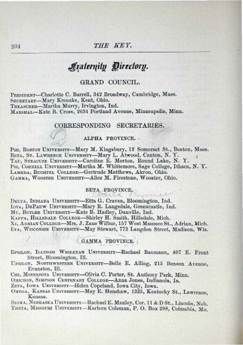 Fraternity Directory, September 1887 (image)